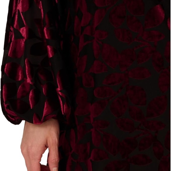 Adrianna Papell Velvet Burnout Short Dress Women's Dress Burgundy/Black : 10, - Picture 3 of 5